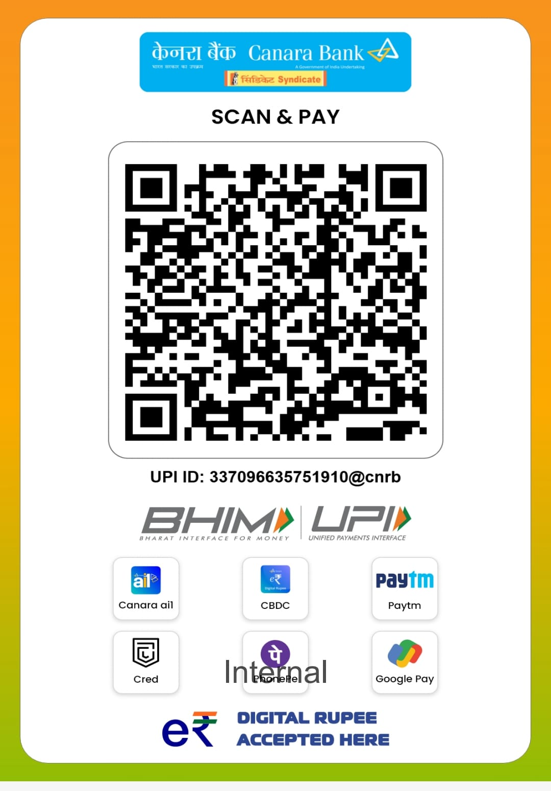UPI QR code for Ped Lagao India Foundation, Canara Bank